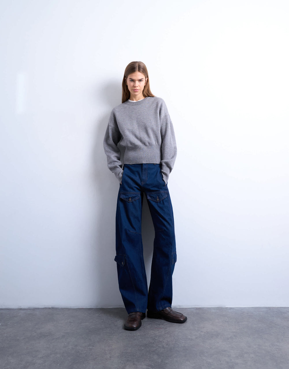 Topshop barrel jean with cargo pockets in indigo