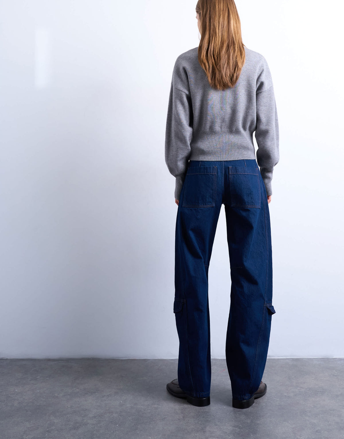Topshop barrel jean with cargo pockets in indigo