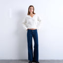 Topshop low rise flared trouser in navy