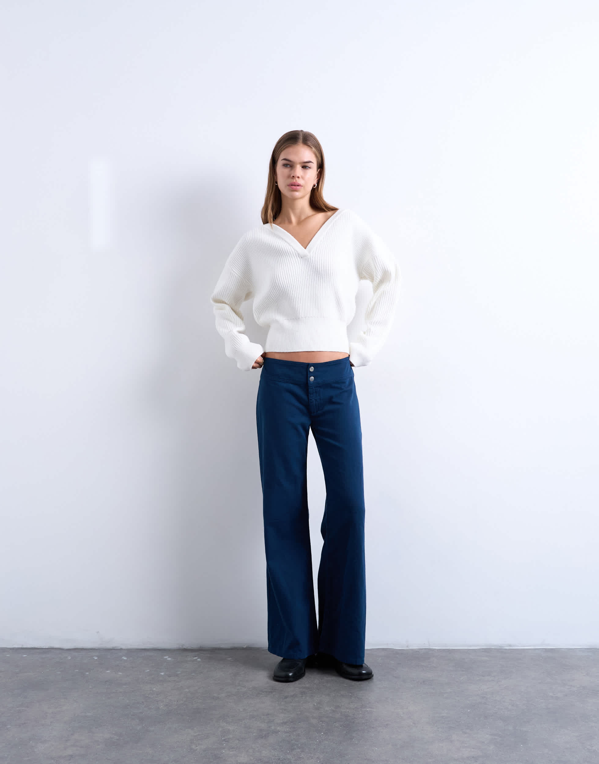 Topshop low rise flared trouser in navy
