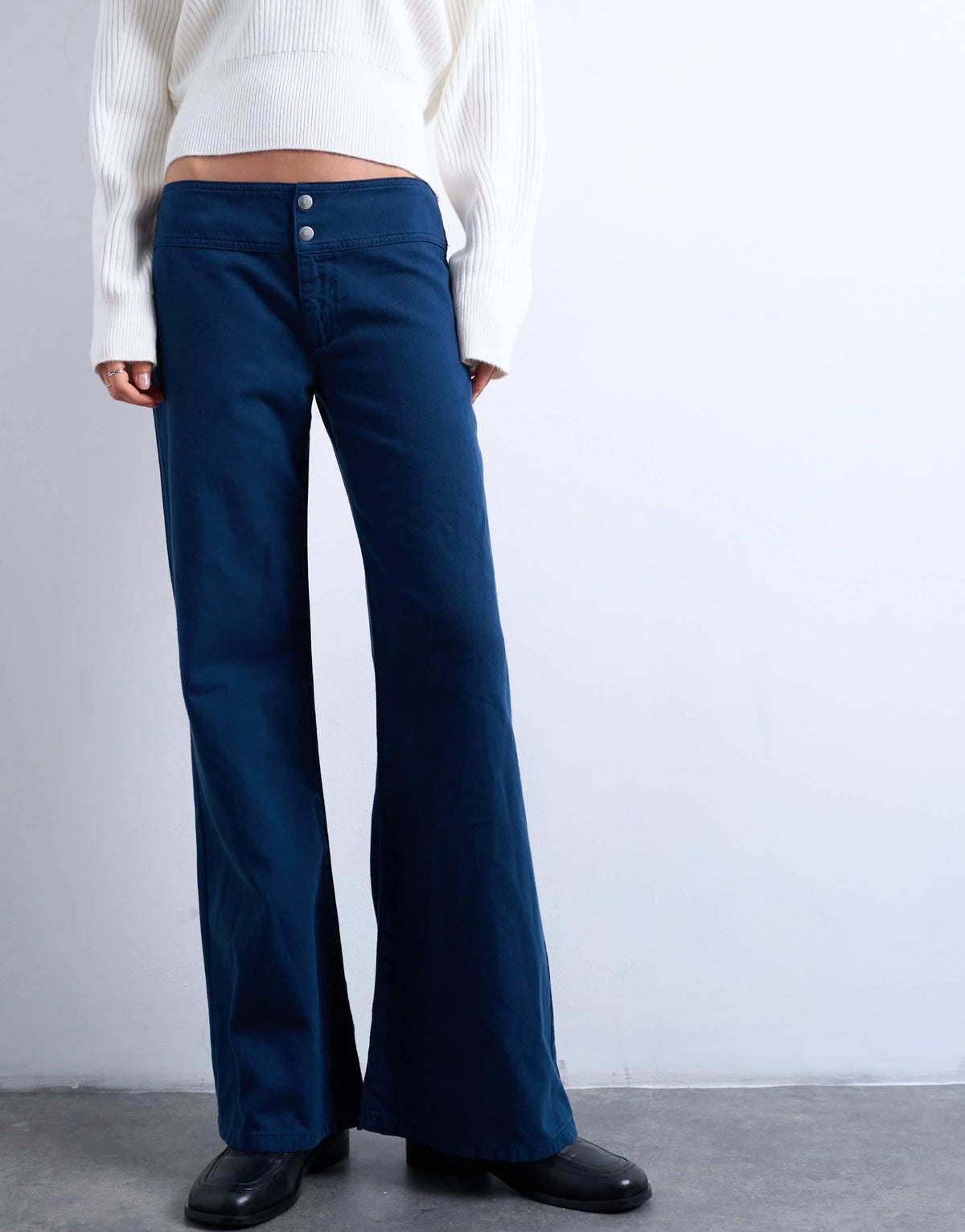 Topshop low rise flared trouser in navy