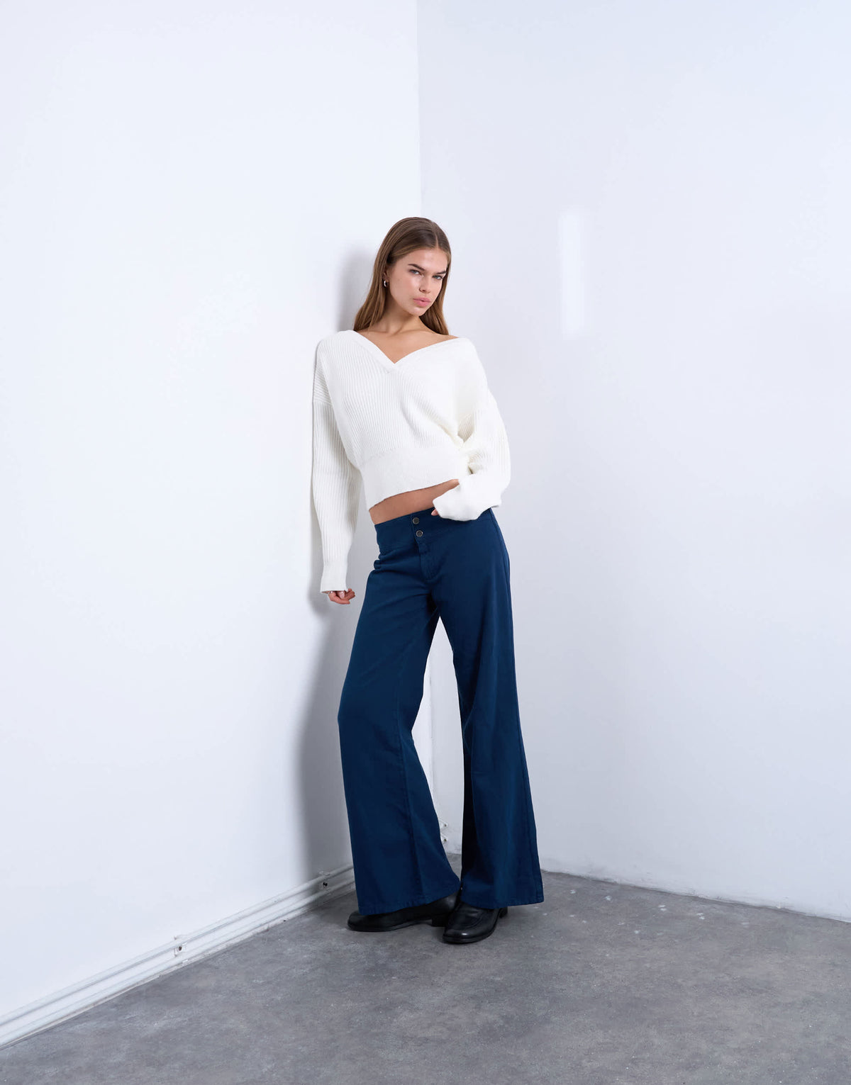 Topshop low rise flared trouser in navy