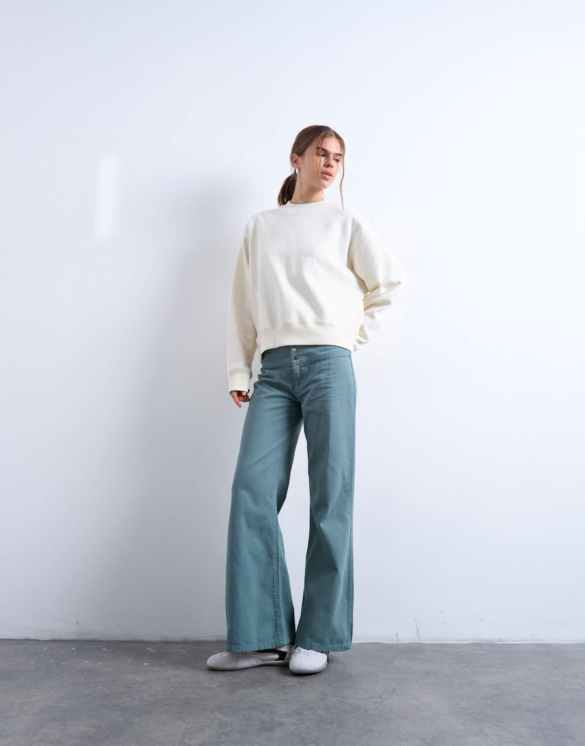 Topshop low rise flared trouser in blue 