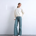 Pantalon évasé taille basse bleu Topshop