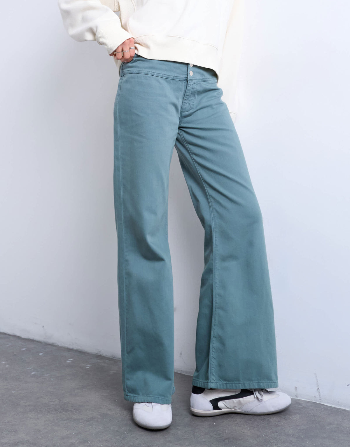 Topshop low rise flared trouser in blue 