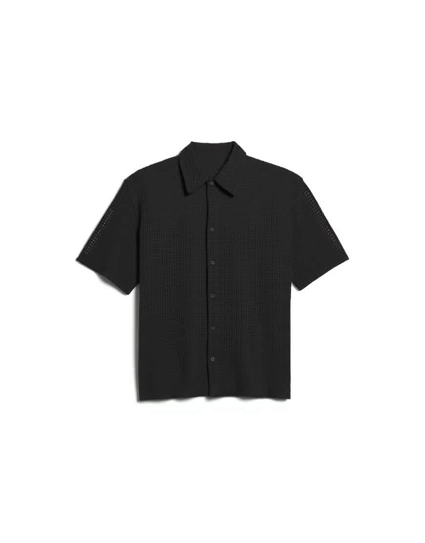 Topman relaxed fit short sleeve woven mesh shirt in black