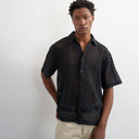 Topman Relaxed Fit Kurzarm-Hemd aus gewebtem Mesh in Schwarz