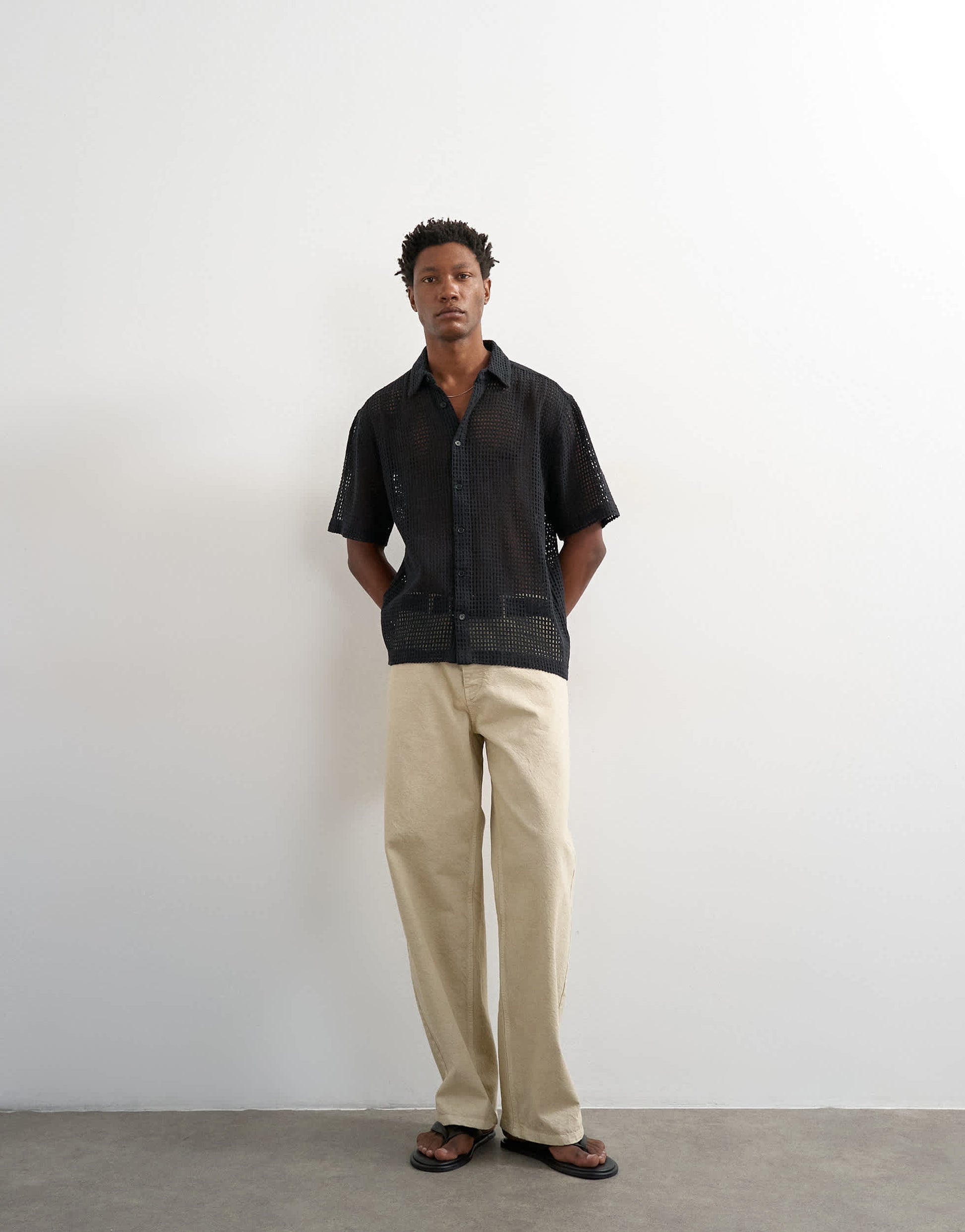 Topman relaxed fit short sleeve woven mesh shirt in black