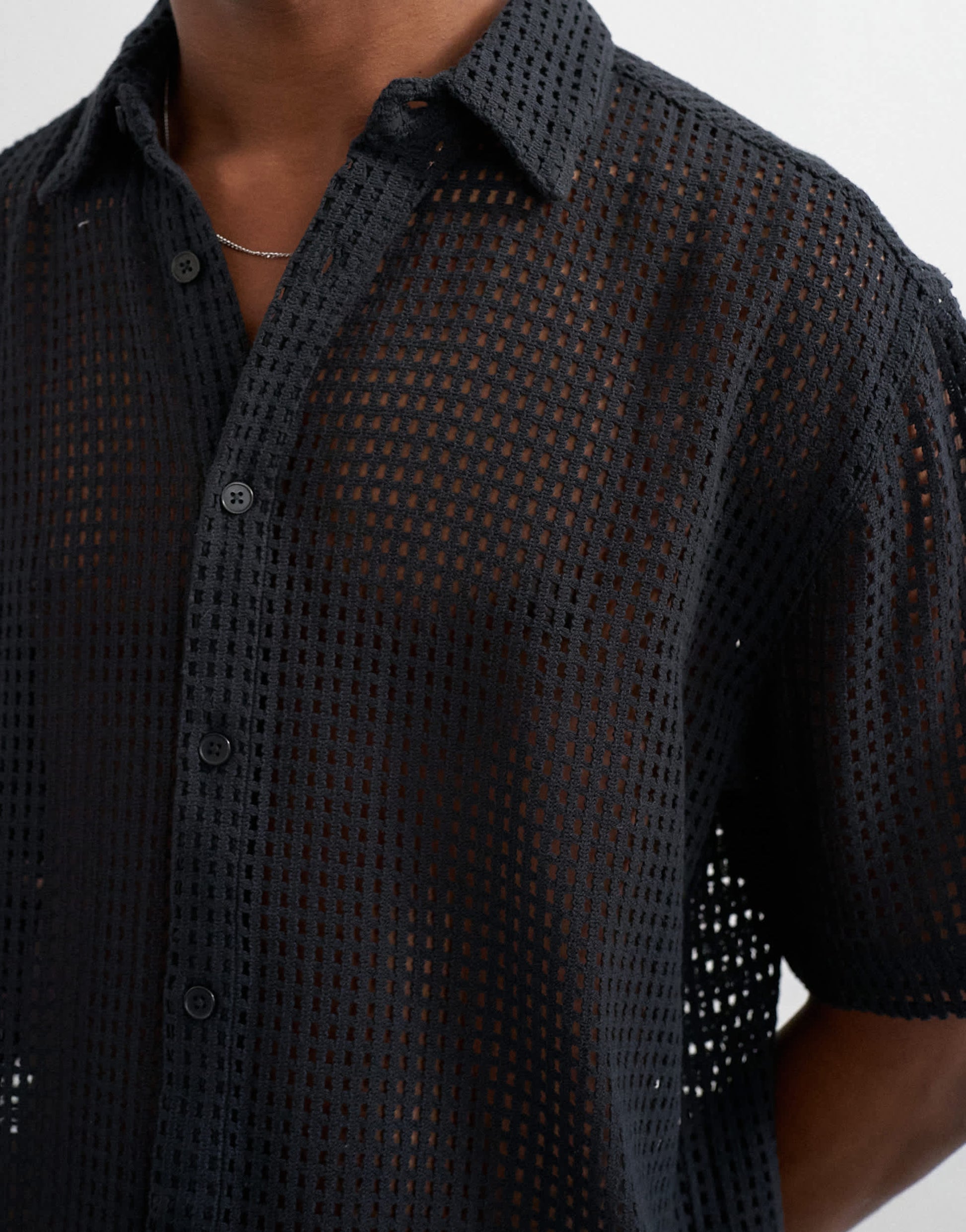 Topman relaxed fit short sleeve woven mesh shirt in black
