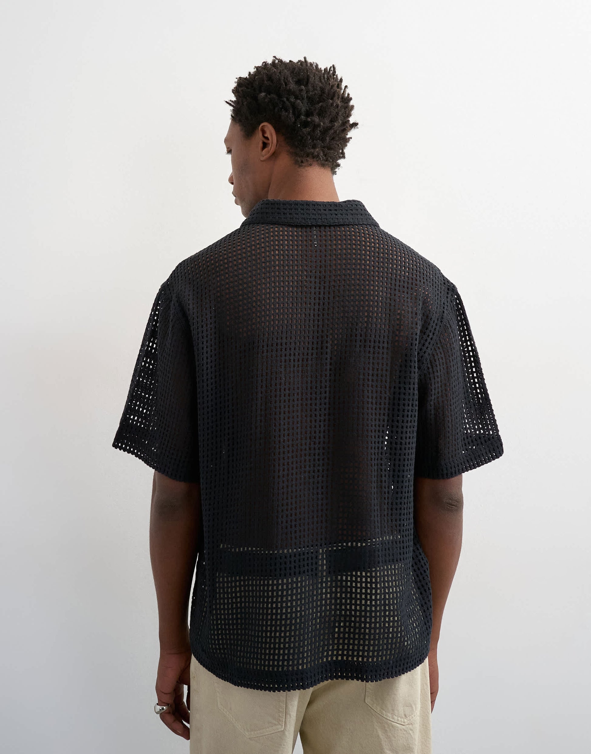 Topman relaxed fit short sleeve woven mesh shirt in black