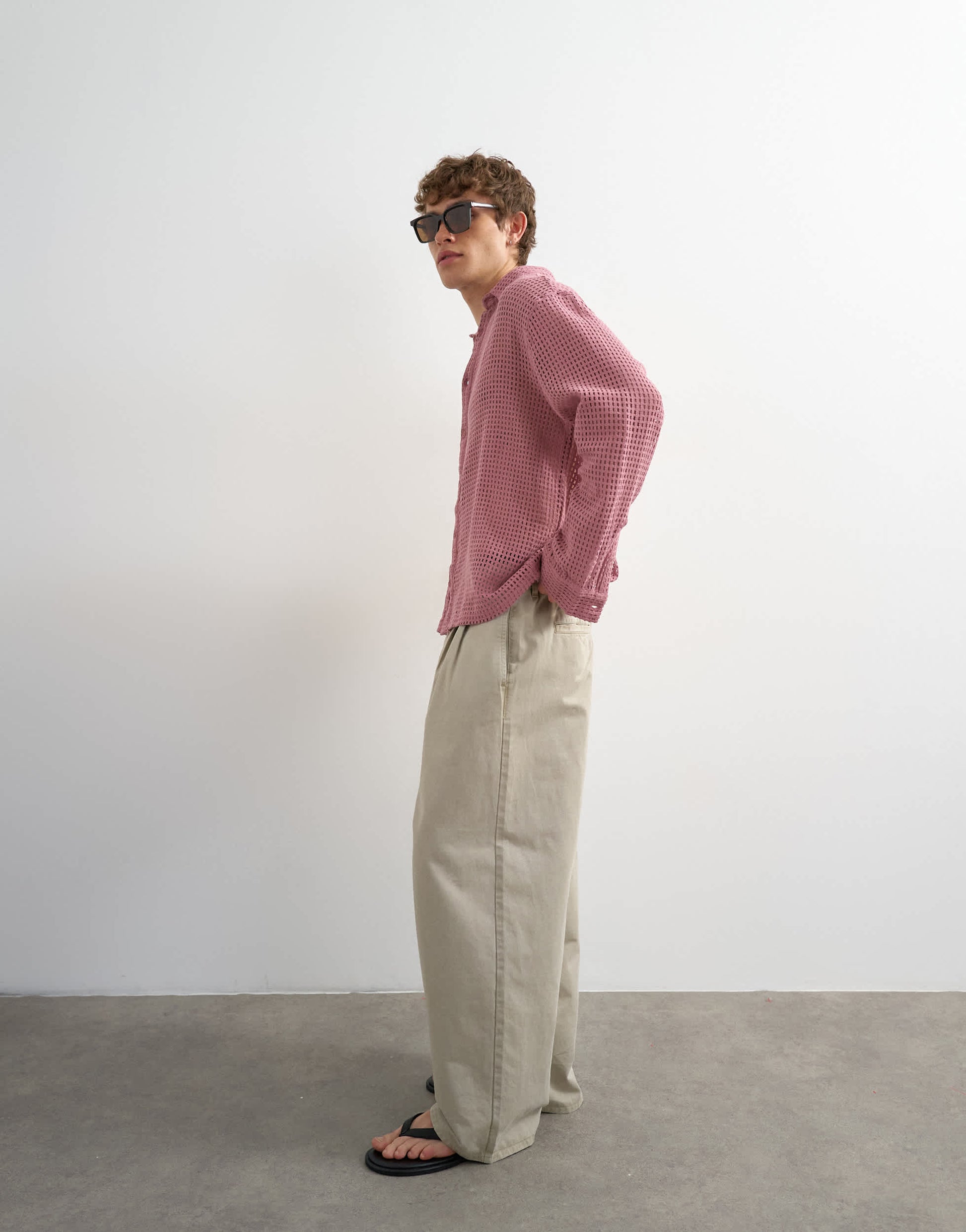 Topman relaxed fit woven mesh shirt in washed pink