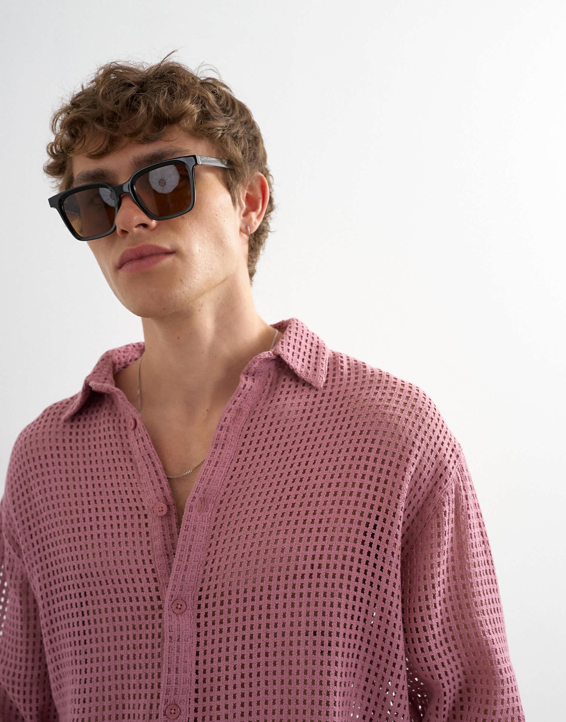Topman relaxed fit woven mesh shirt in washed pink