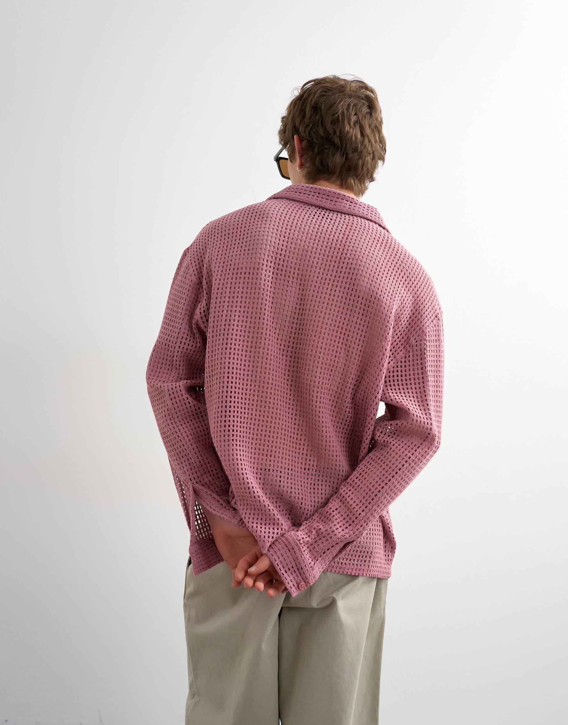 Topman relaxed fit woven mesh shirt in washed pink