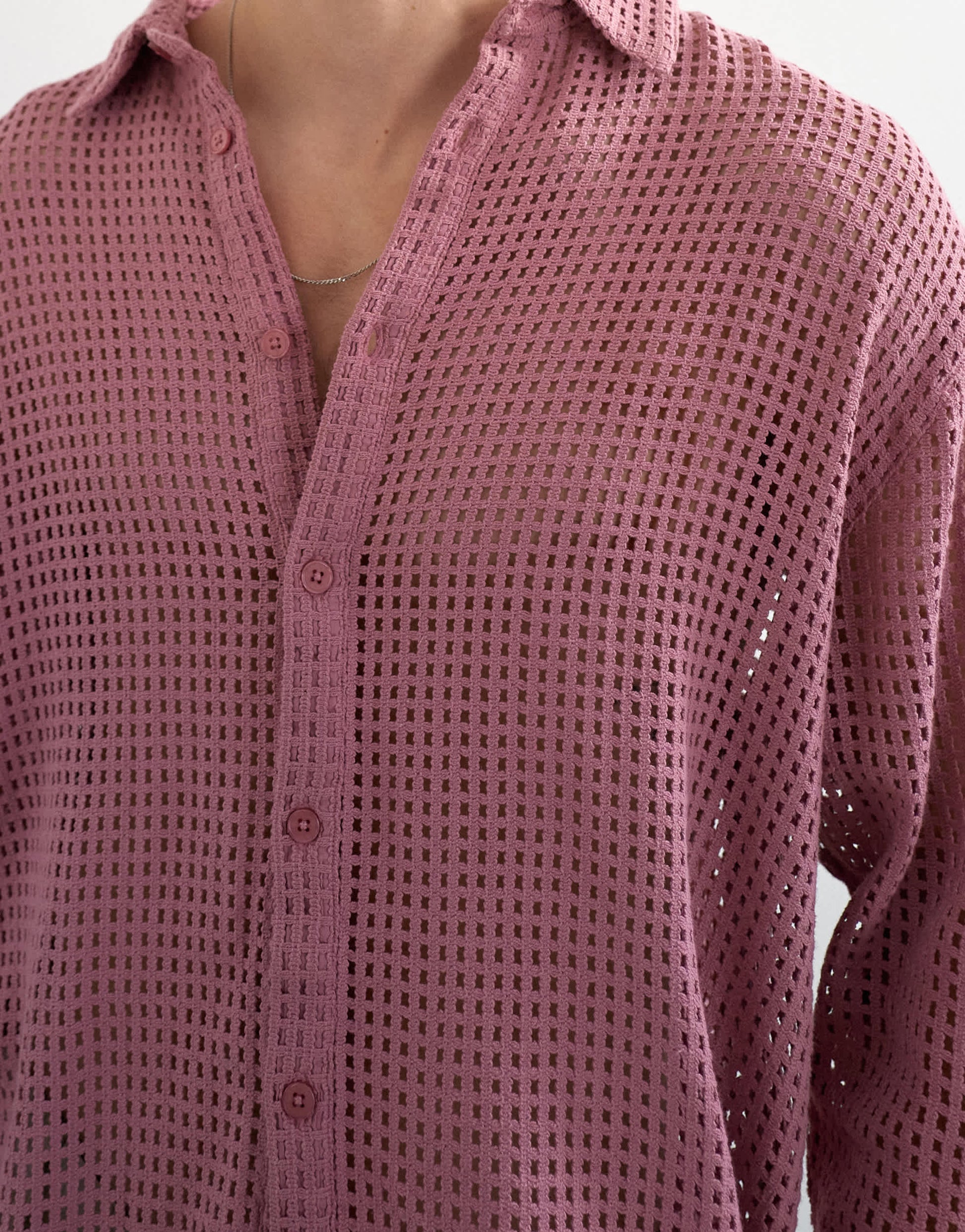 Topman relaxed fit woven mesh shirt in washed pink