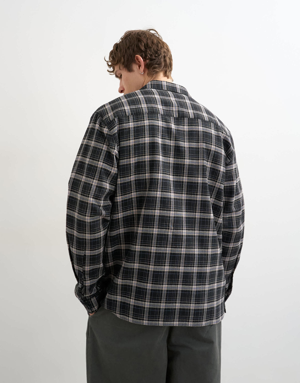 Topman relaxed fit textured check revere shirt in black
