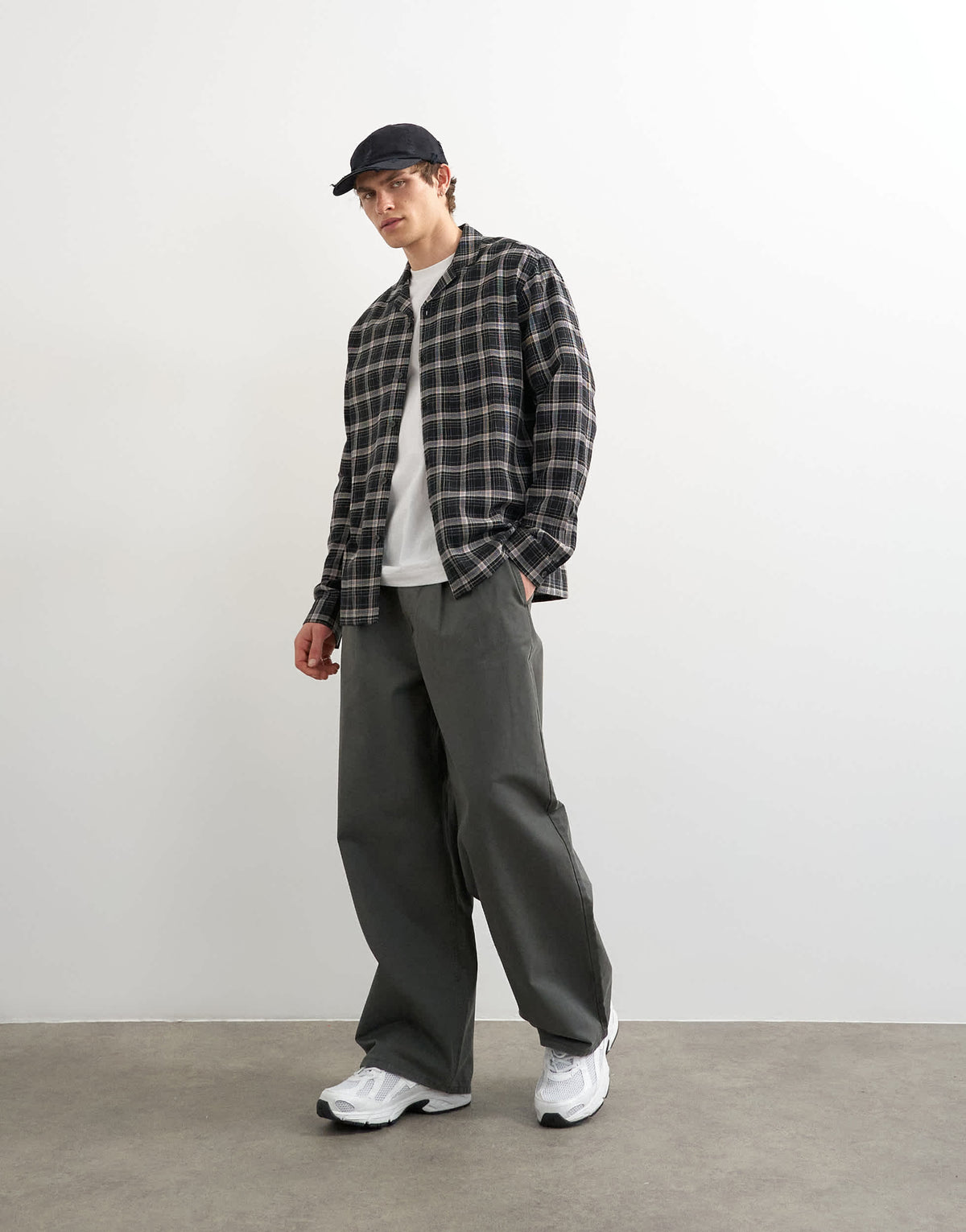 Topman relaxed fit textured check revere shirt in black