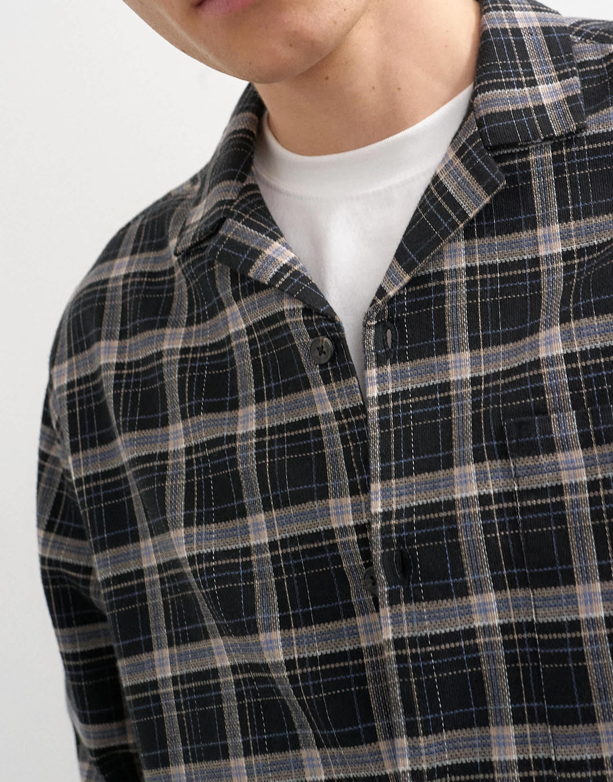 Topman relaxed fit textured check revere shirt in black