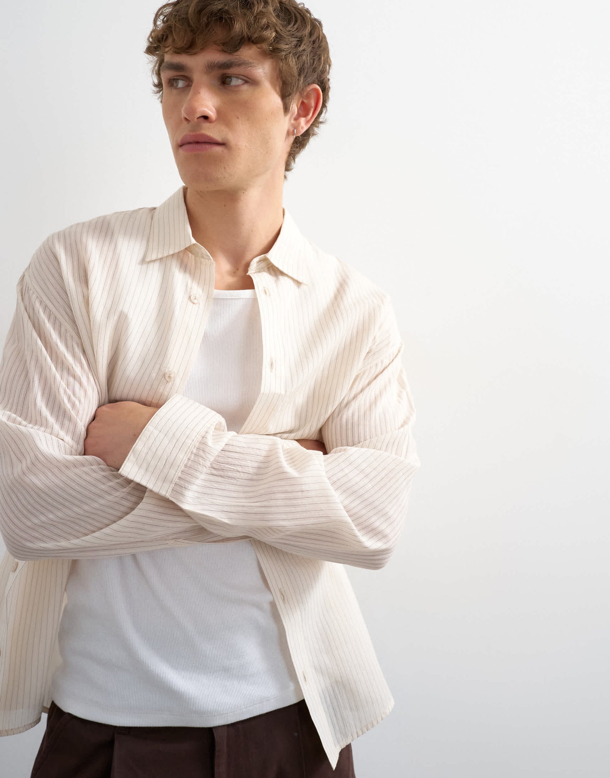 Topman oversized fit sheer stripe shirt in ecru