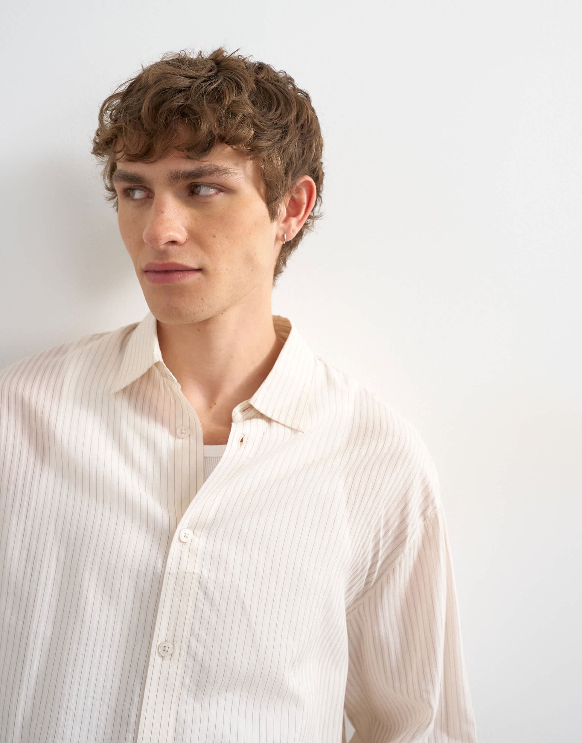 Topman oversized fit sheer stripe shirt in ecru