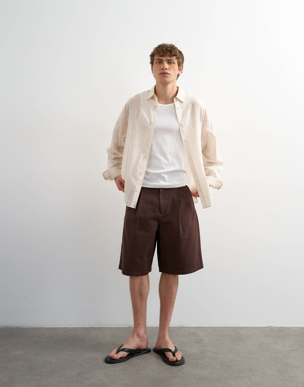 Topman oversized fit sheer stripe shirt in ecru