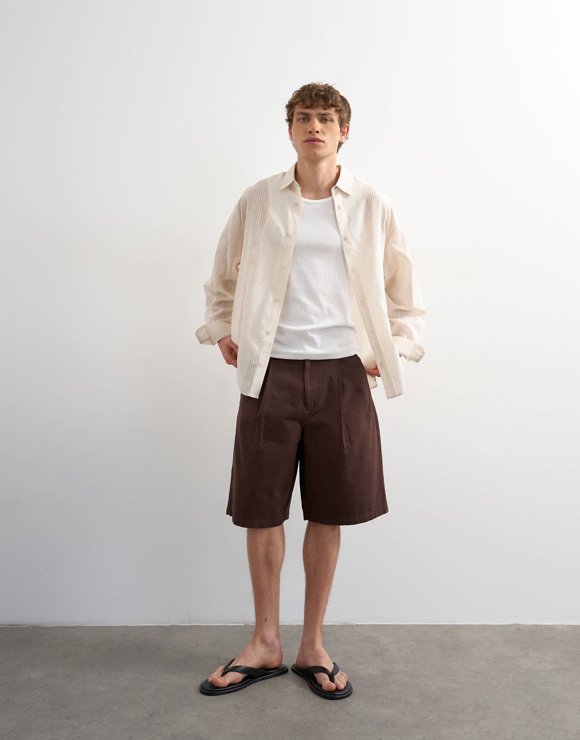 Topman oversized fit sheer stripe shirt in ecru