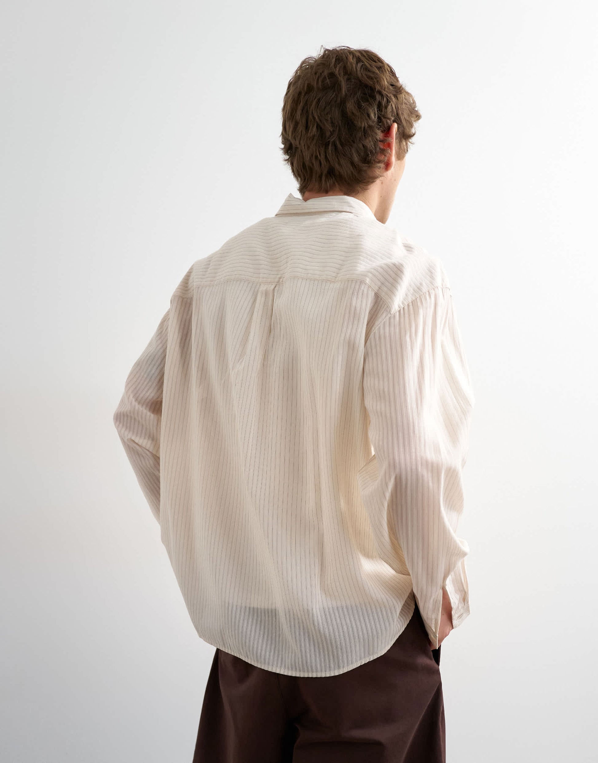 Topman oversized fit sheer stripe shirt in ecru
