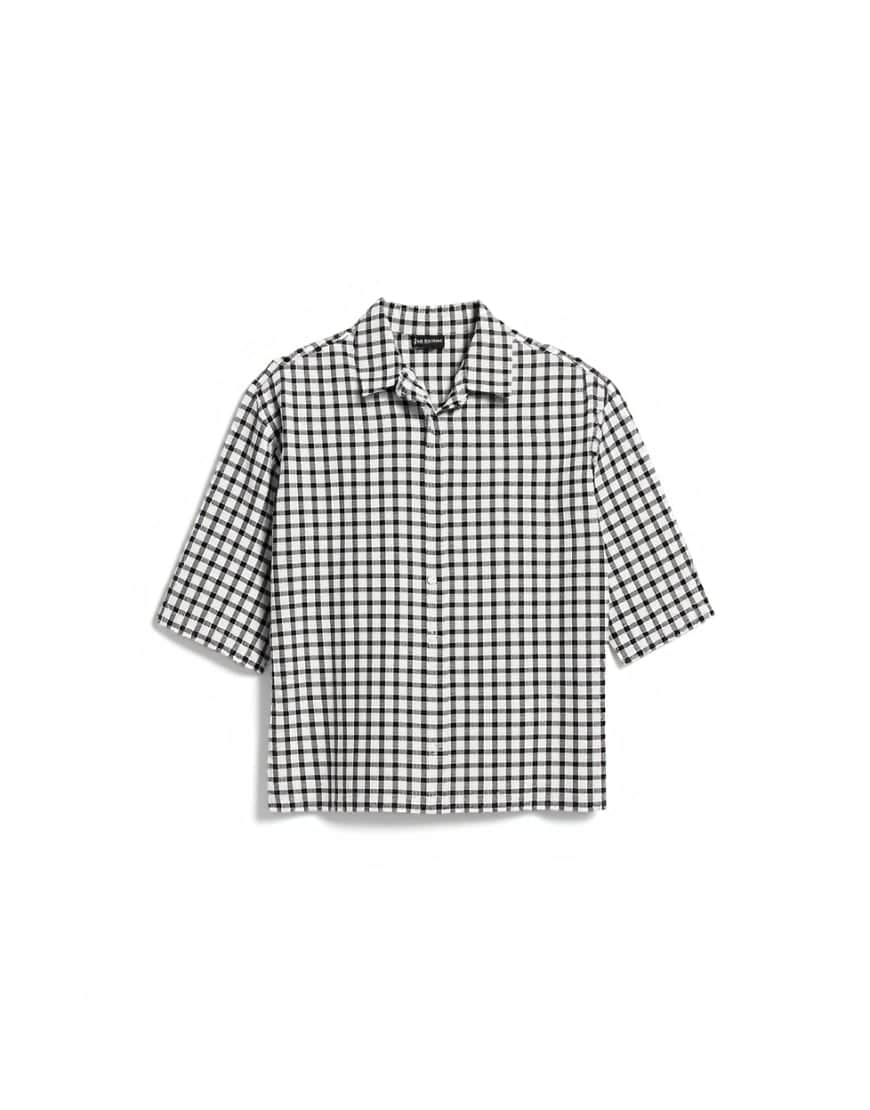 Topman relaxed fit crop textured check shirt in mono