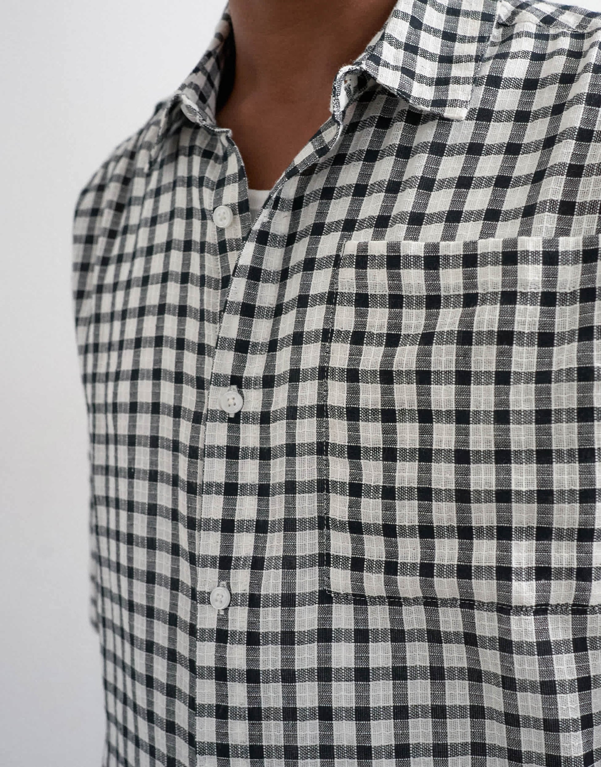 Topman relaxed fit crop textured check shirt in mono
