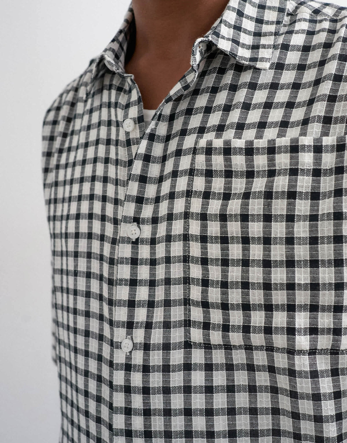 Topman relaxed fit crop textured check shirt in mono