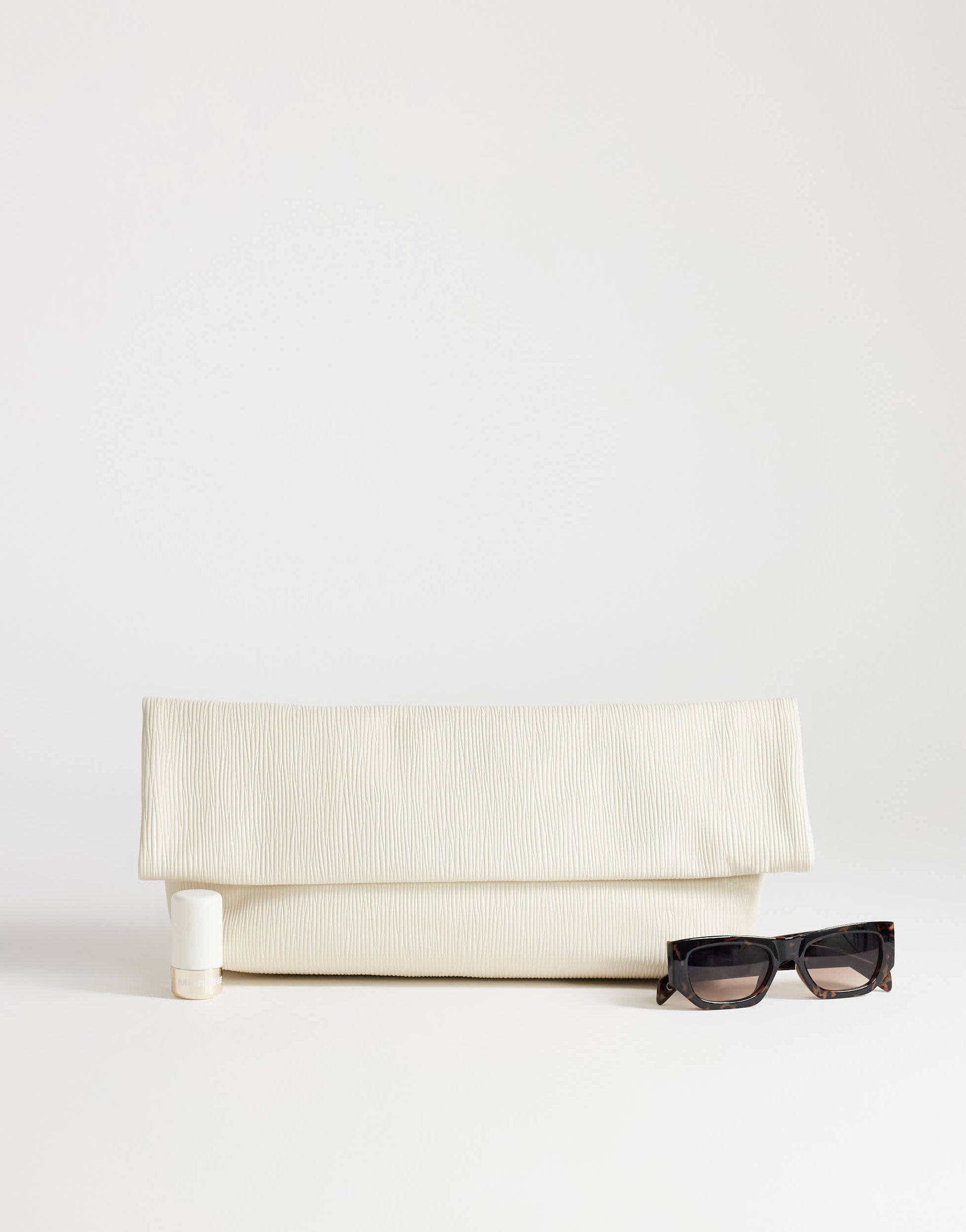 Topshop George oversized textured clutch bag in off white