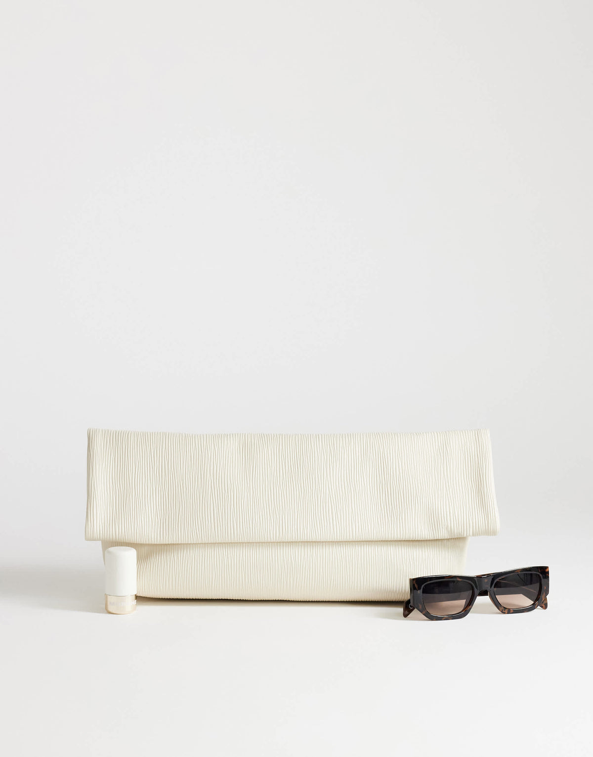 Topshop George oversized textured clutch bag in off white