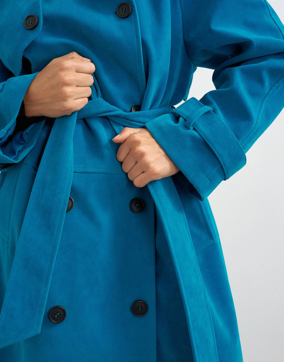 Topshop longline oversized faux suede trench coat in blue
