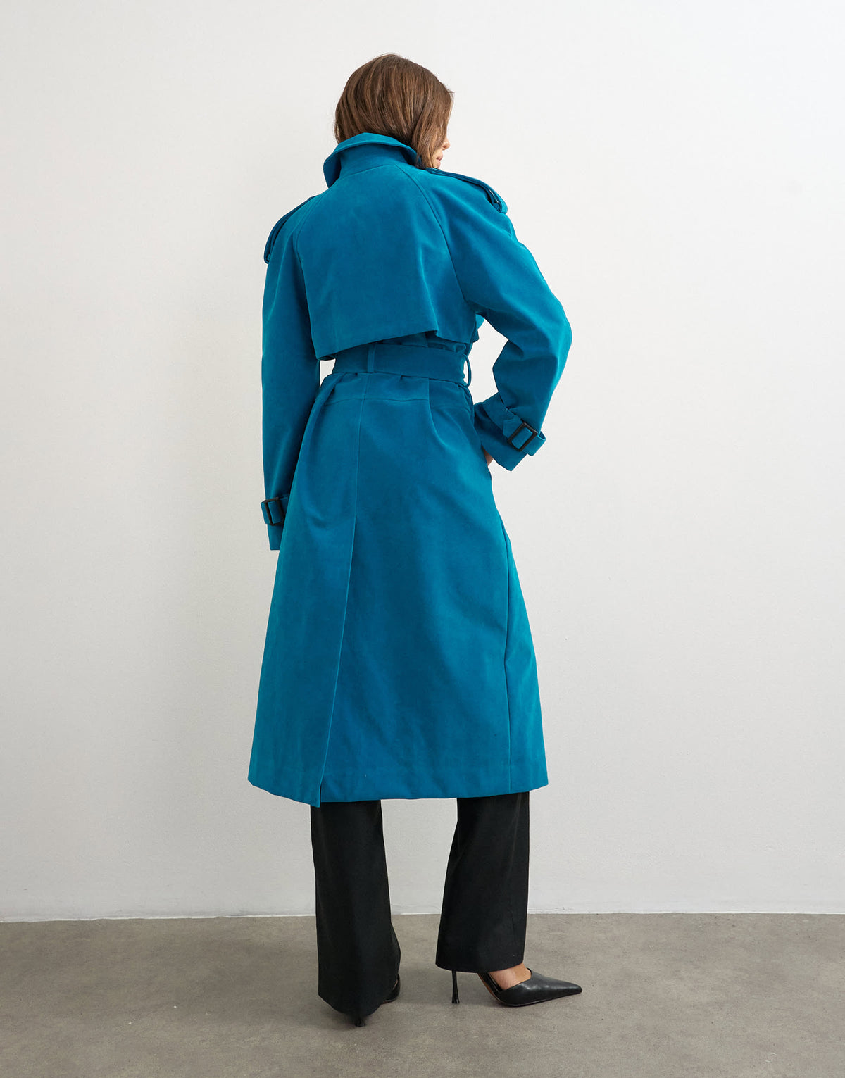 Topshop longline oversized faux suede trench coat in blue