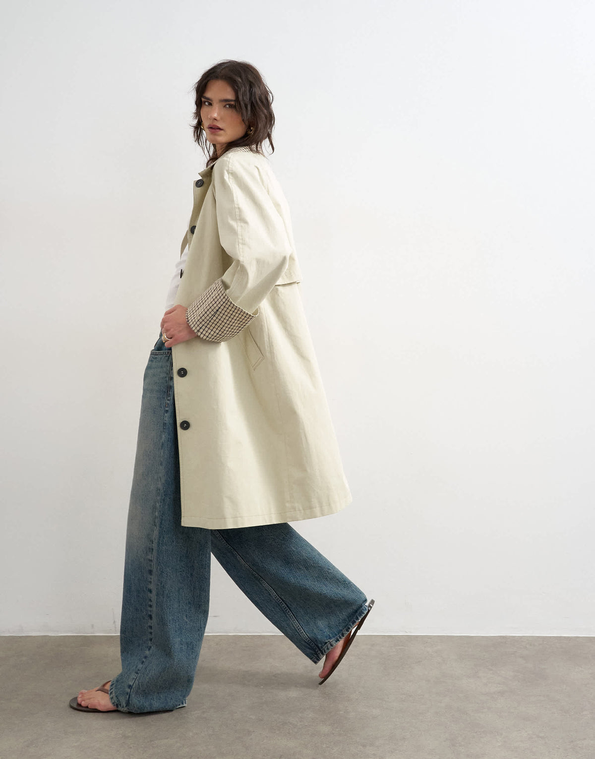 Topshop clean front trench with contrast check in neutral