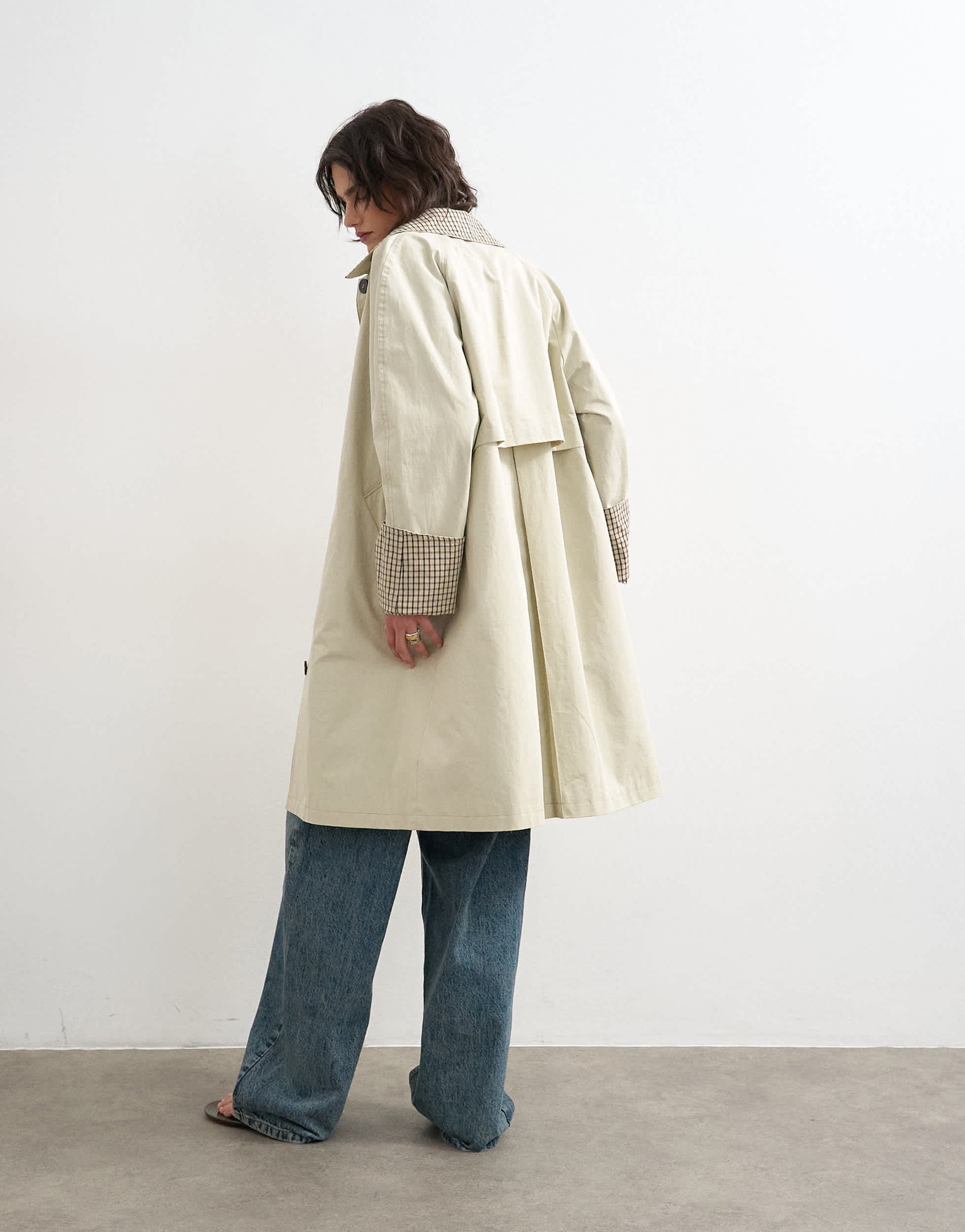 Topshop clean front trench with contrast check in neutral