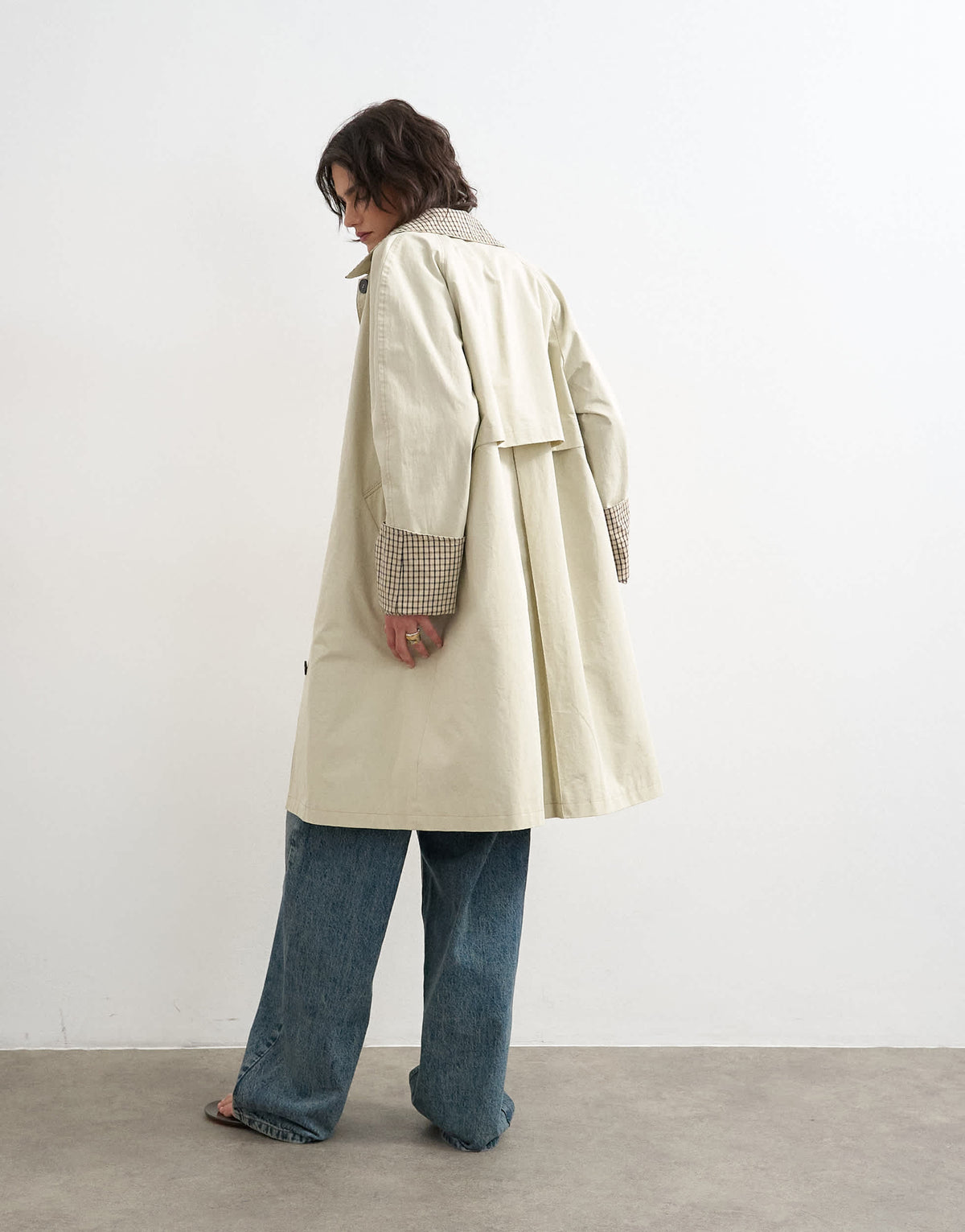 Topshop clean front trench with contrast check in neutral