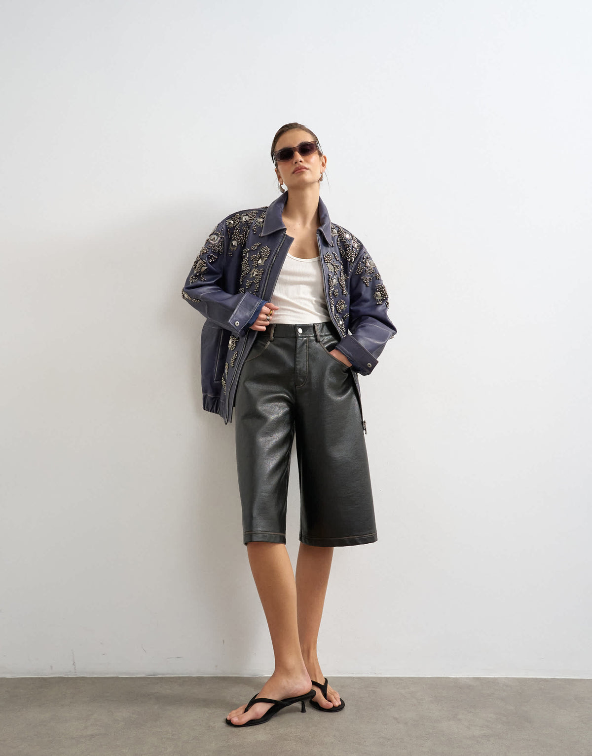 Topshop real leather beaded jacket in blue