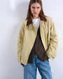 Topshop washed zip front jacket with contrast cord collar in beige