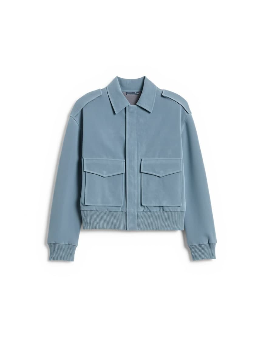 Topshop faux suede zip through jacket with patch pockets in blue