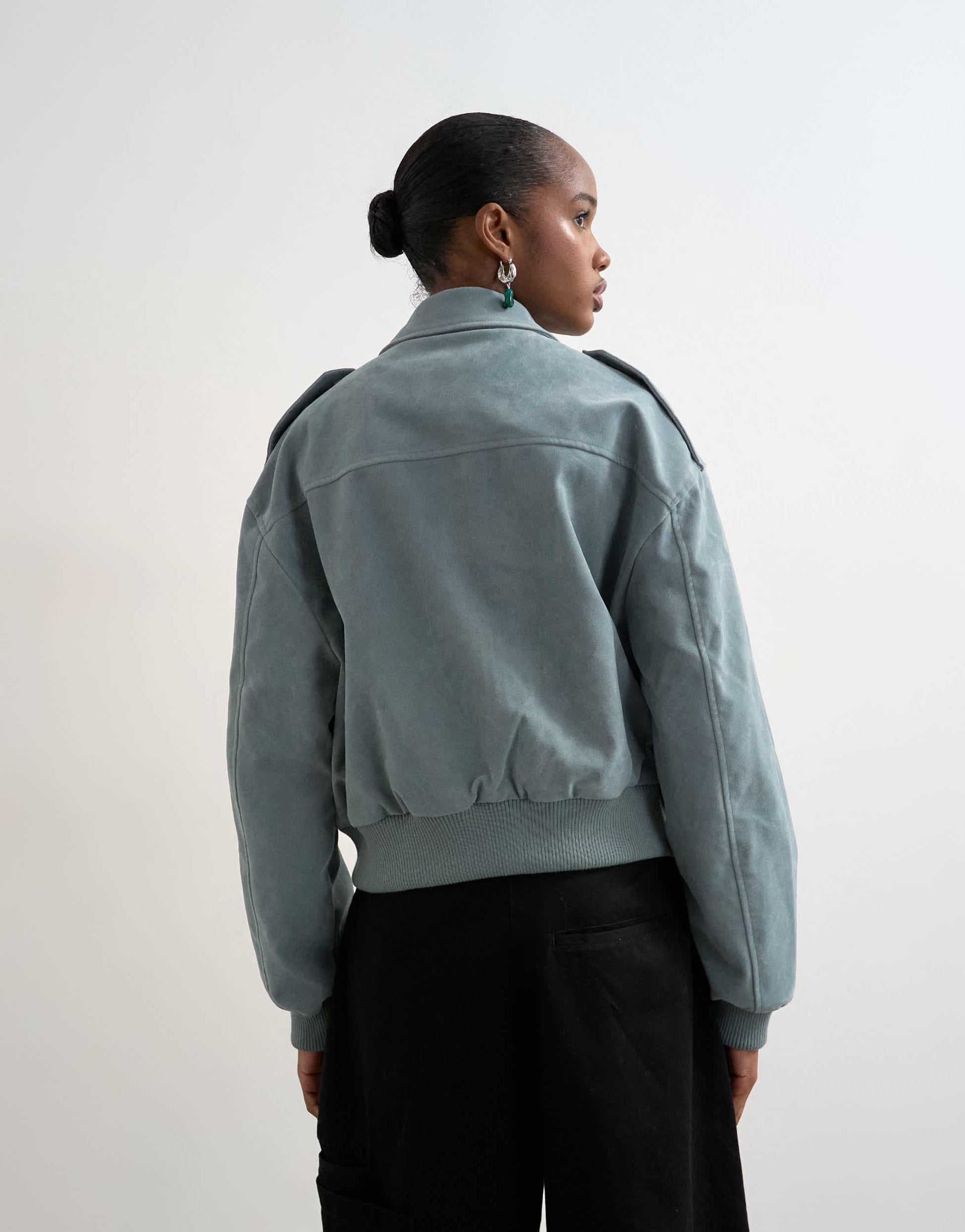 Topshop faux suede zip through jacket with patch pockets in blue