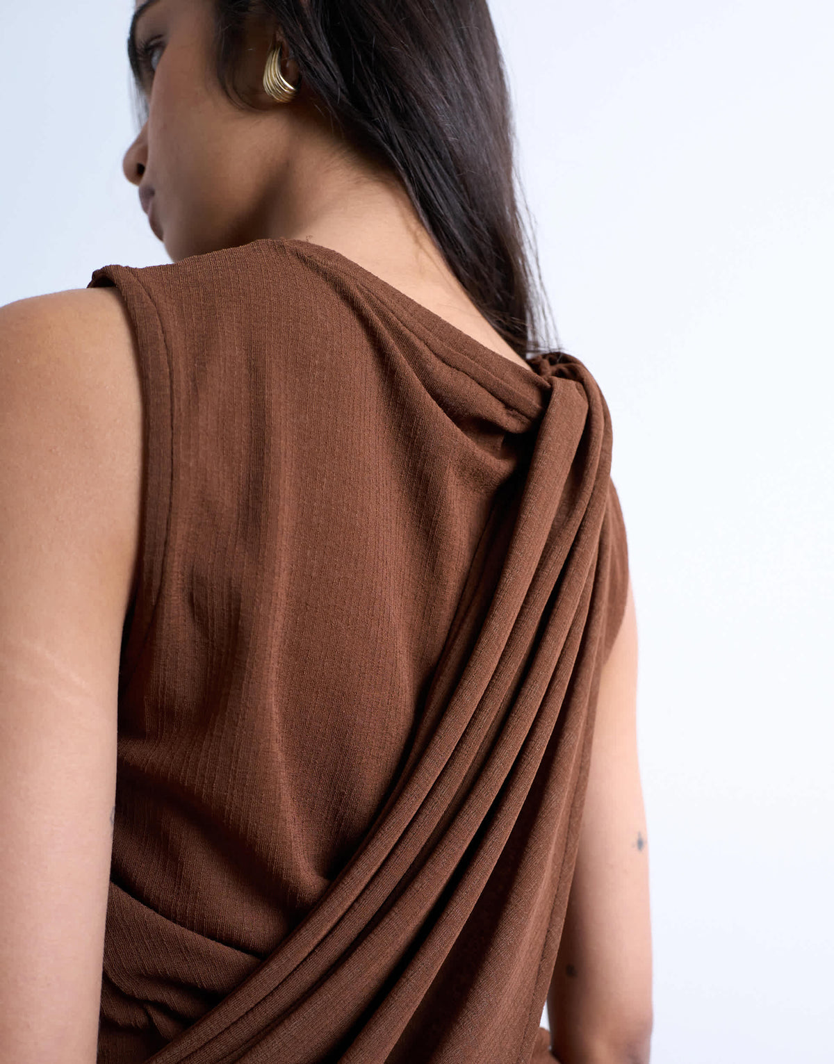 Topshop asymmetric drape detail top in chocolate