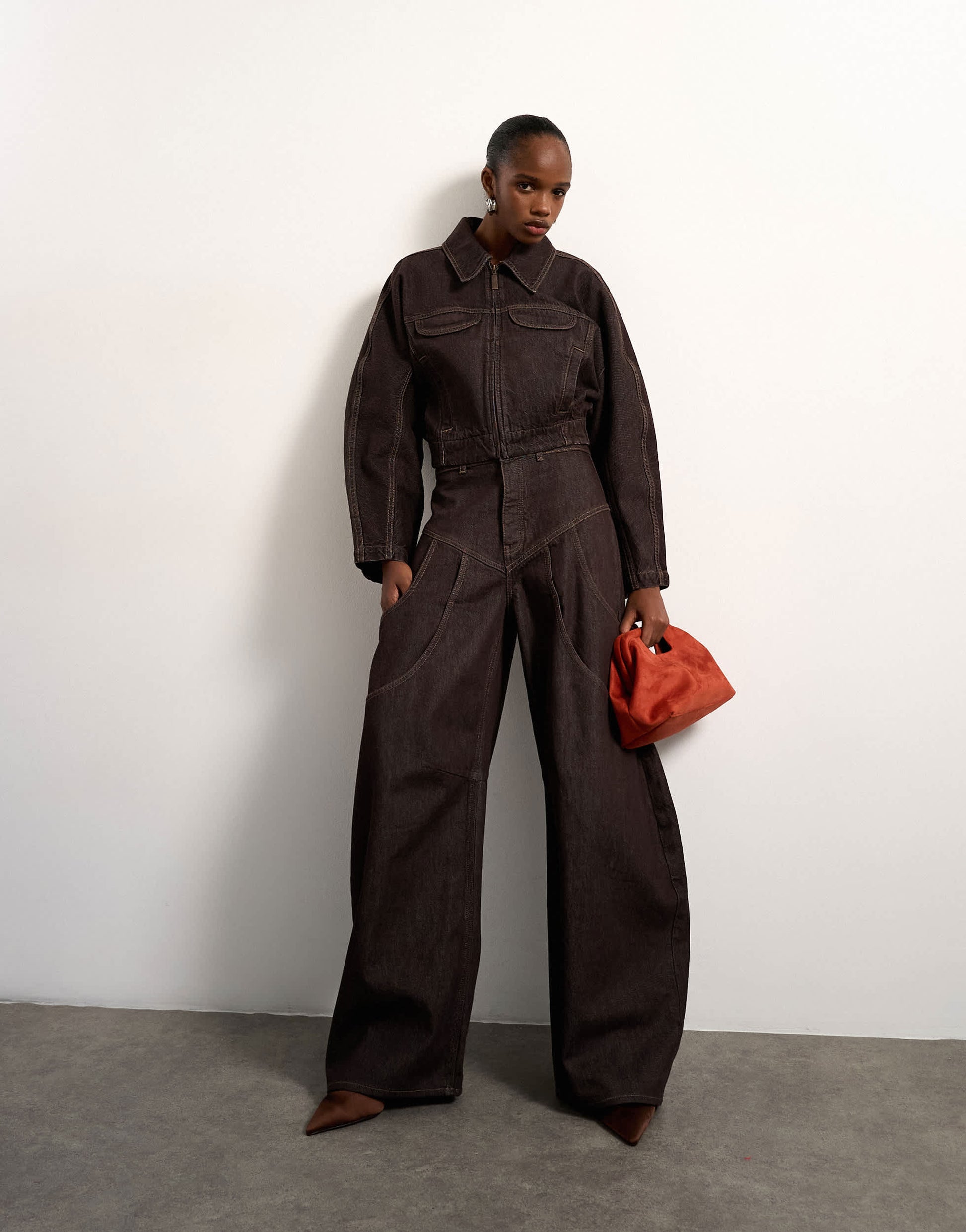 Tolu Coker x Topshop barrel high rise jean circular design in brown rinse