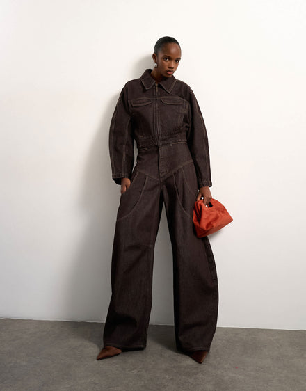 Tolu Coker x Topshop barrel high rise jean circular design in brown rinse