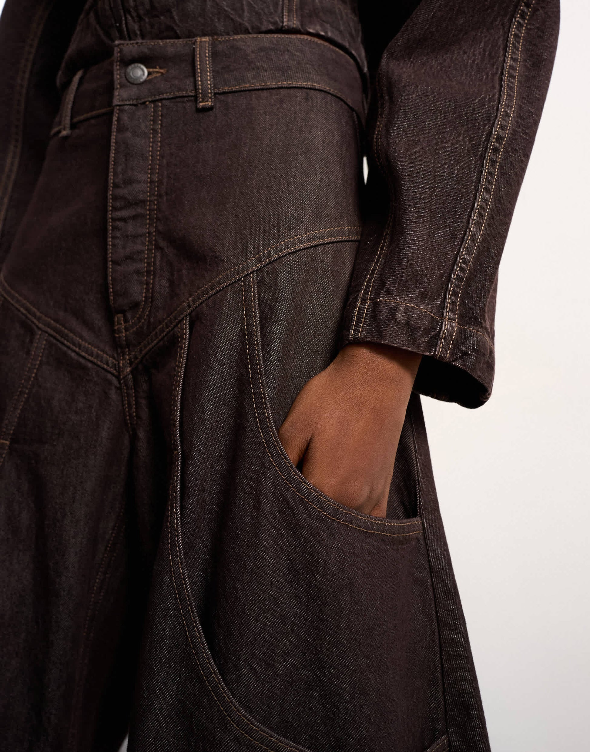 Tolu Coker x Topshop barrel high rise jean circular design in brown rinse