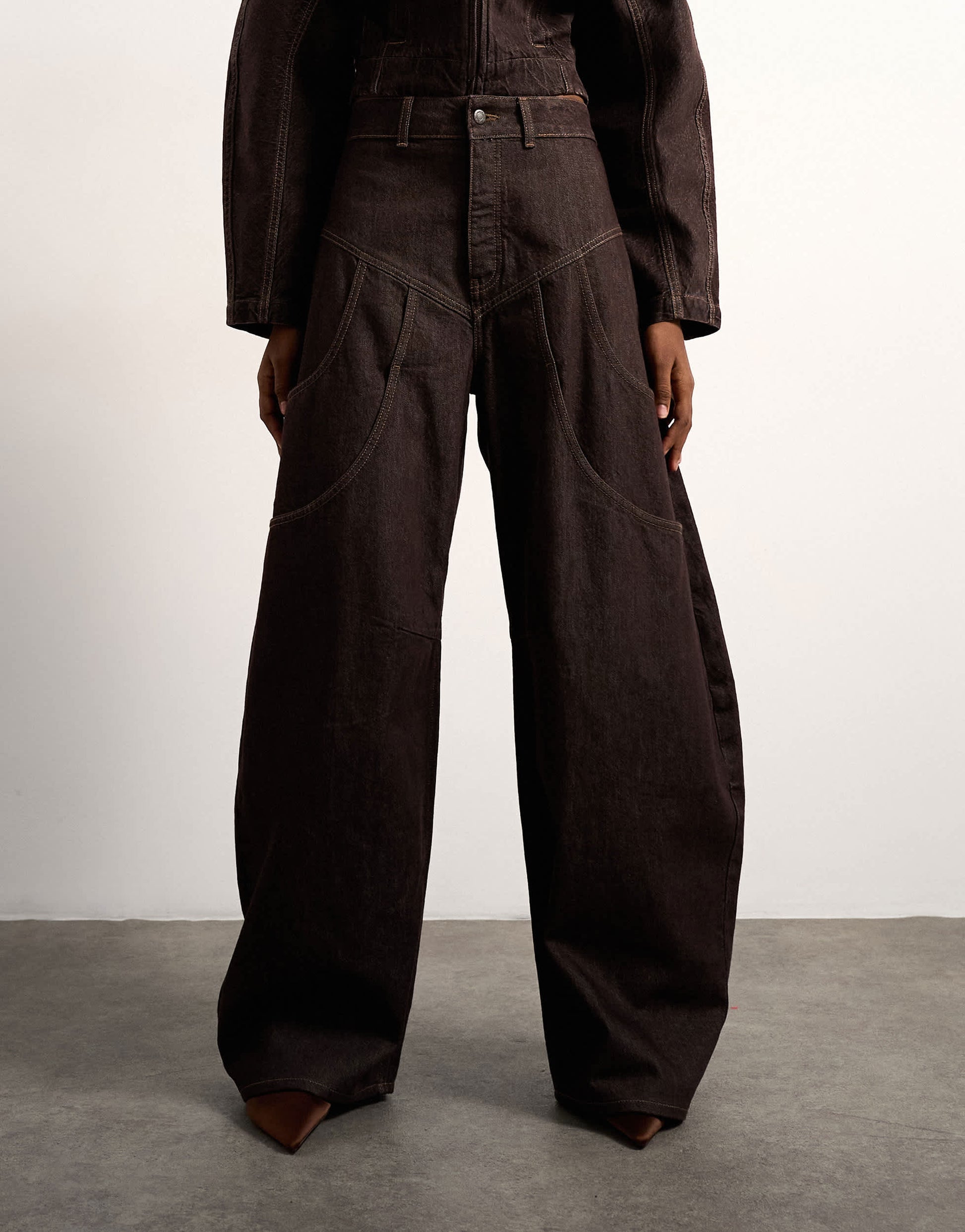 Tolu Coker x Topshop barrel high rise jean circular design in brown rinse