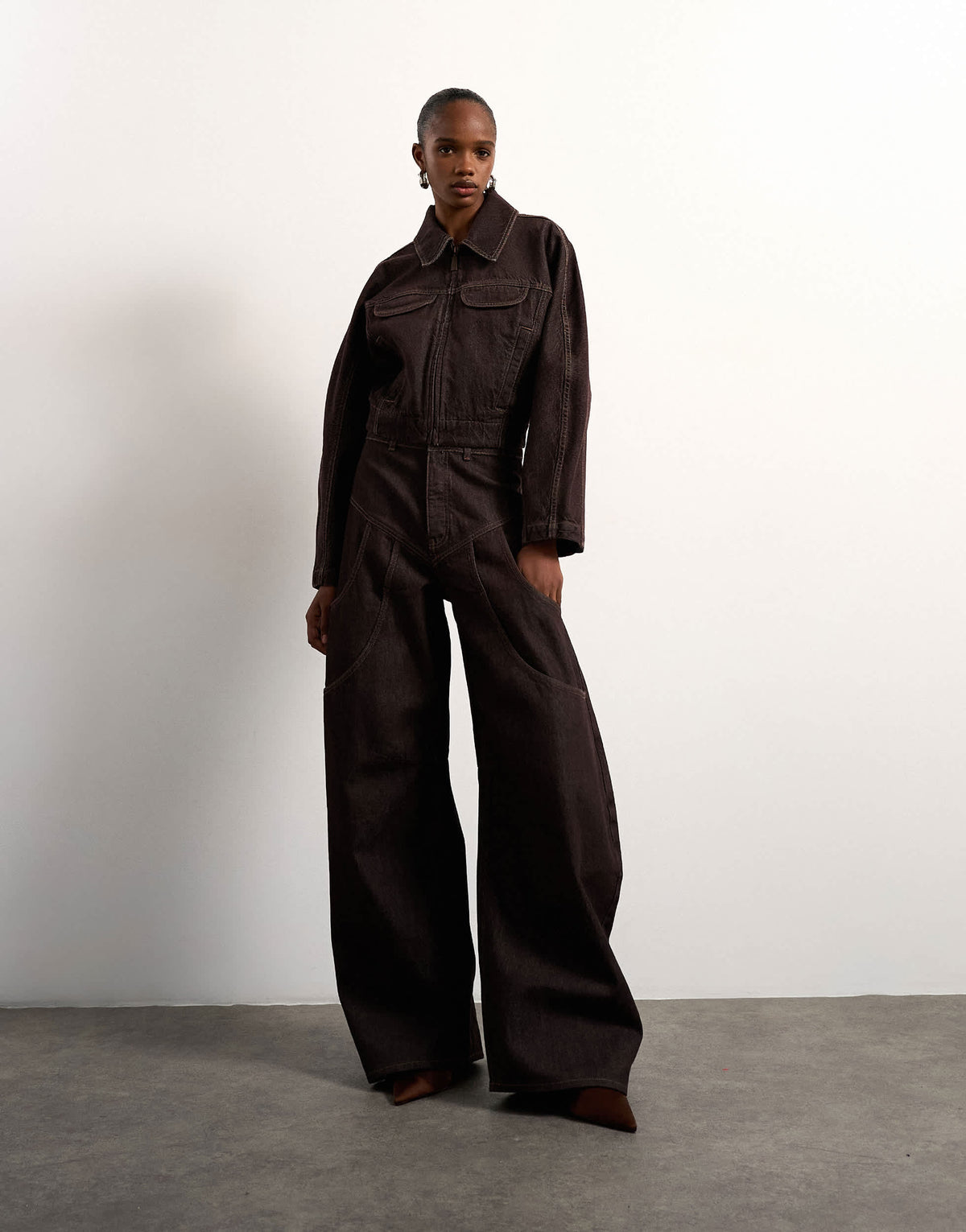Tolu Coker x Topshop barrel high rise jean circular design in brown rinse
