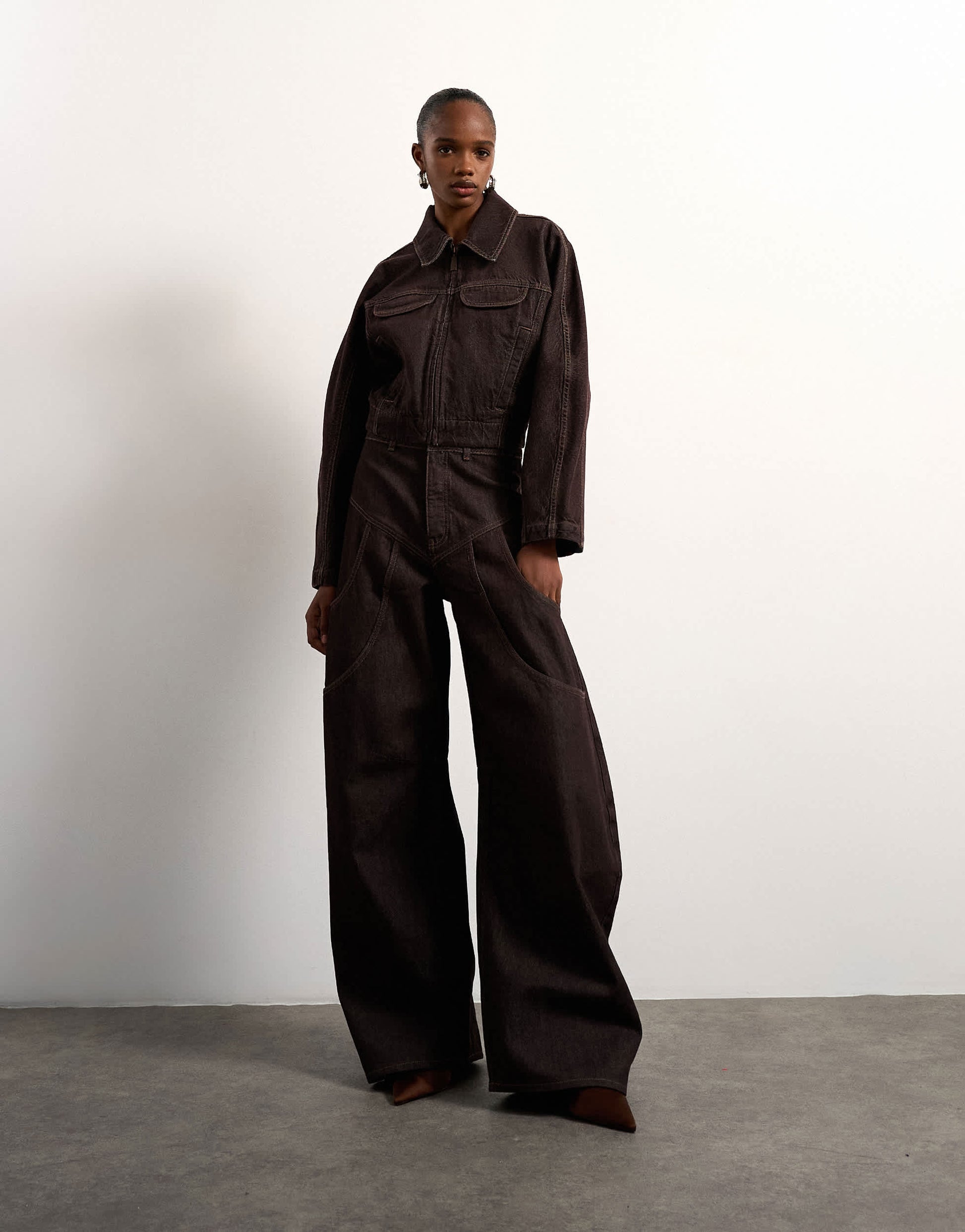 Tolu Coker x Topshop barrel high rise jean circular design in brown rinse
