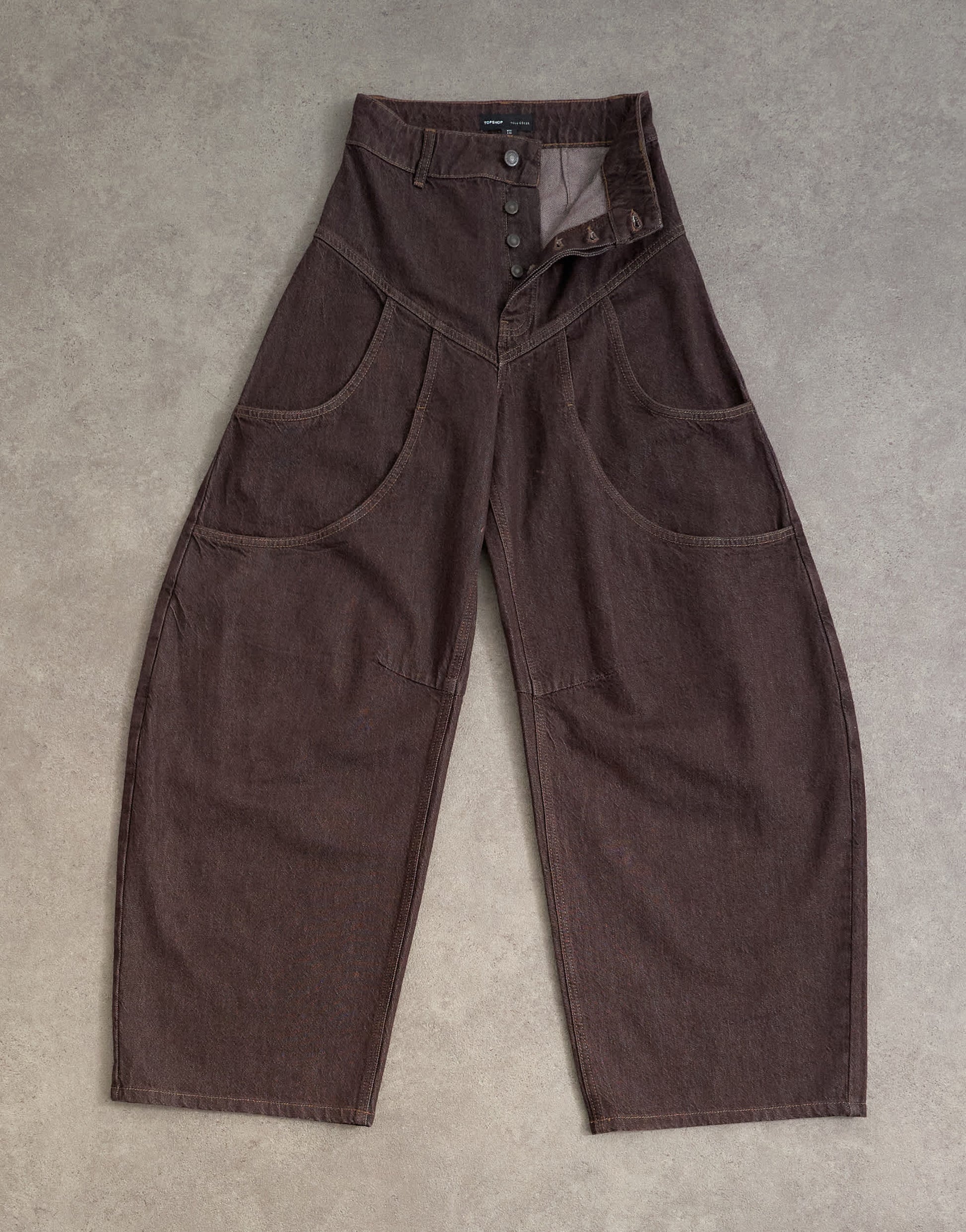 Tolu Coker x Topshop barrel high rise jean circular design in brown rinse
