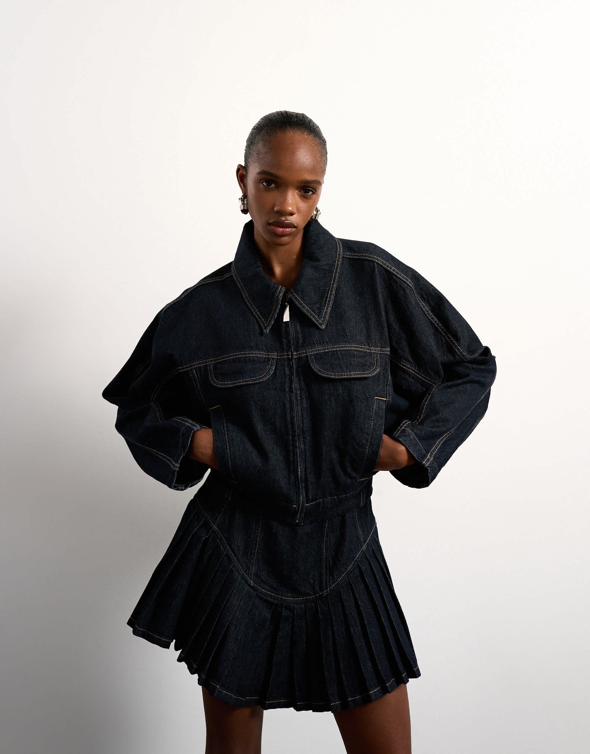 Tolu Coker x Topshop barrel denim jacket circular design in indigo blue