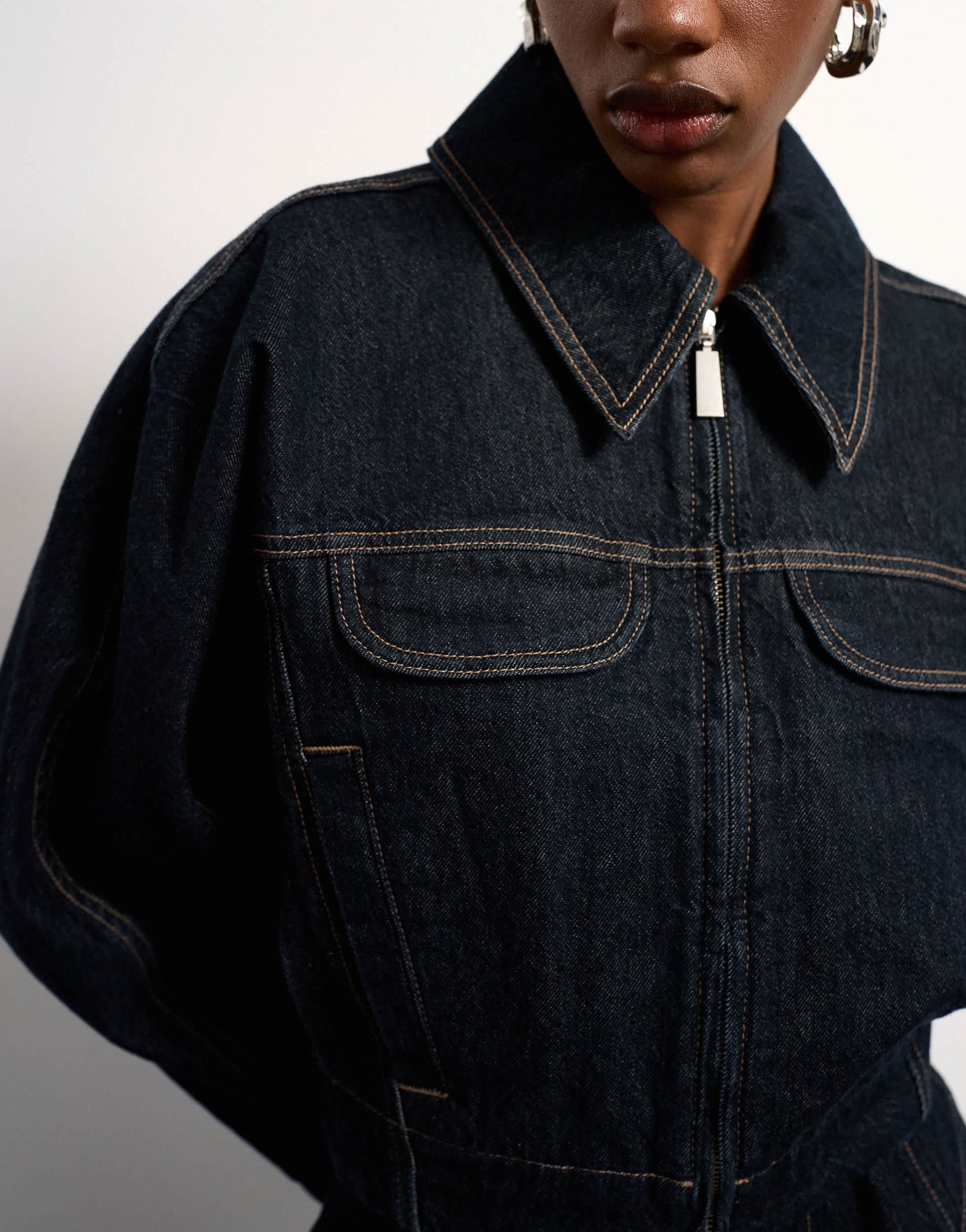 Tolu Coker x Topshop barrel denim jacket circular design in indigo blue